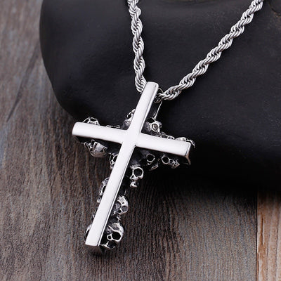 Cross & Skulls Necklace in Stainless Steel - GalacticElements