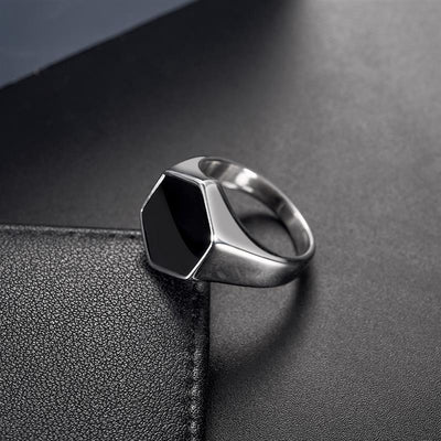 Hex Stone Rings in Stainless Steel - GalacticElements