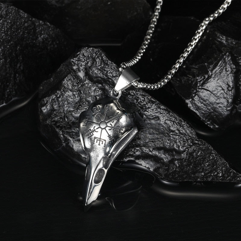 Crow Skull Pendant in Stainless Steel - GalacticElements