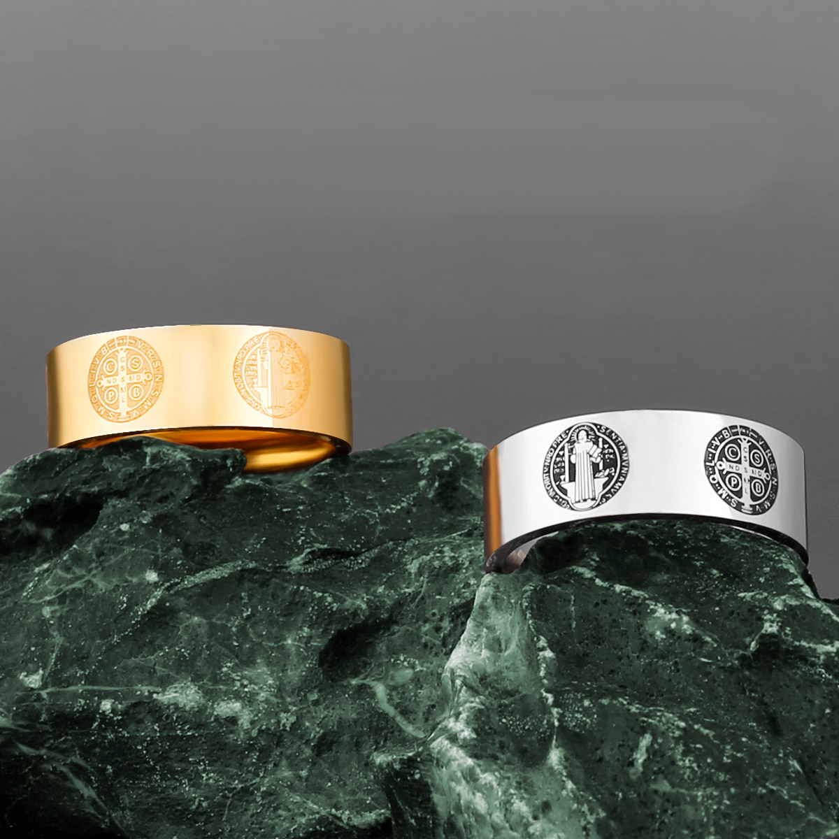 Classic Saint Benedict Rings in Stainless Steel - GalacticElements