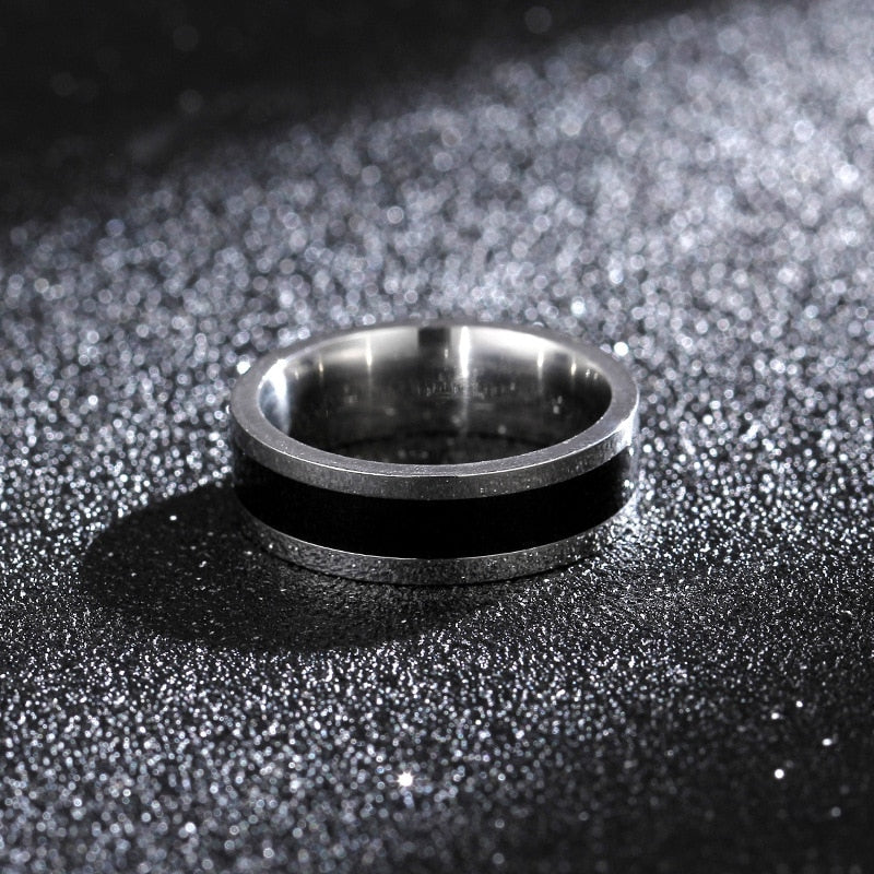 Vintage Black Stripe Ring in Stainless Steel - GalacticElements