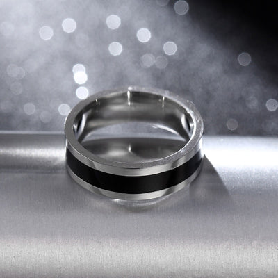 Vintage Black Stripe Ring in Stainless Steel - GalacticElements