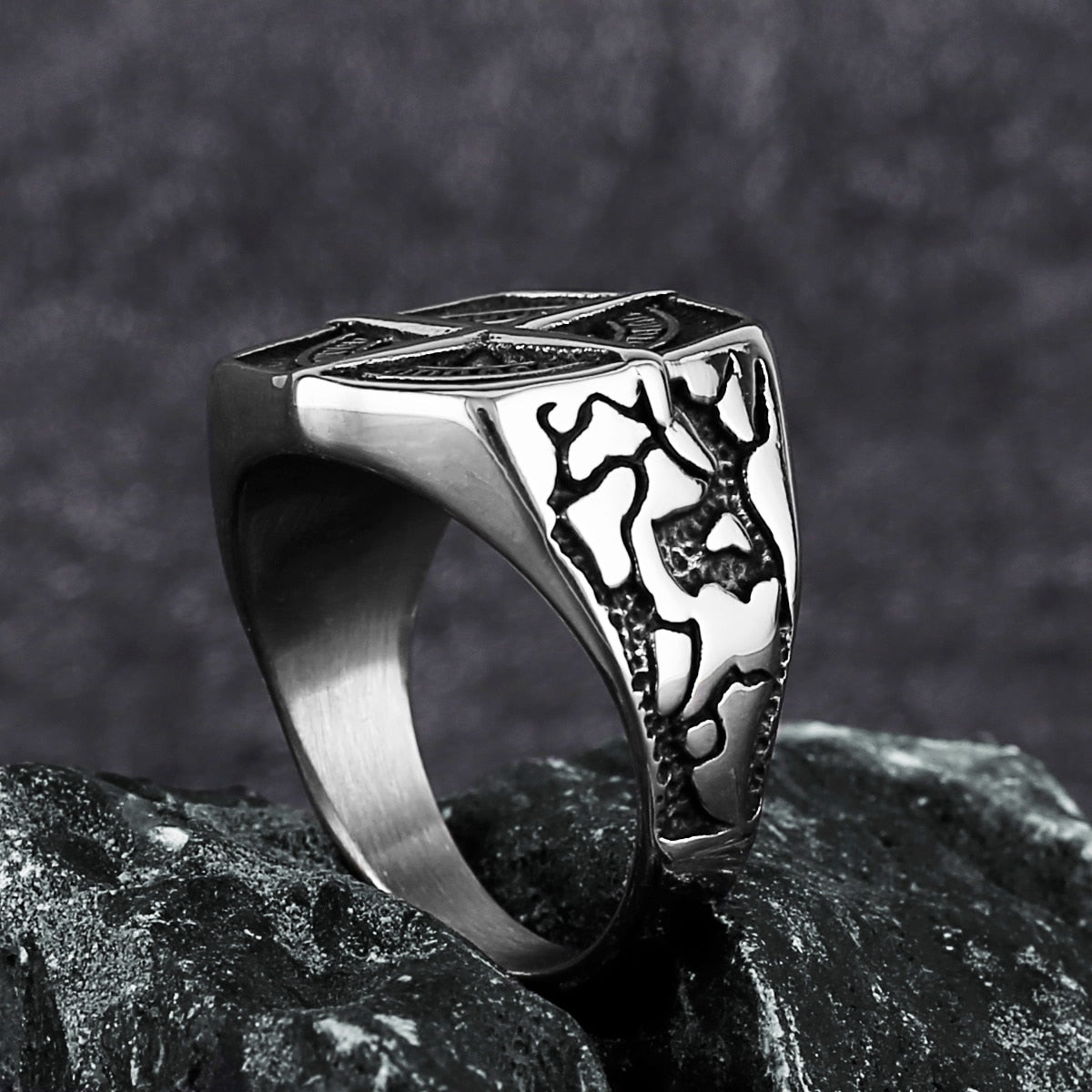 Nautical Chart Ring in Stainless Steel - GalacticElements