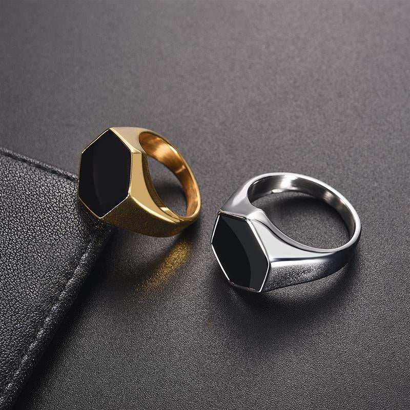 Hex Stone Rings in Stainless Steel - GalacticElements