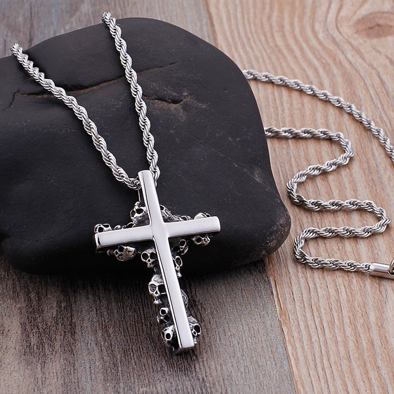 Cross & Skulls Necklace in Stainless Steel - GalacticElements