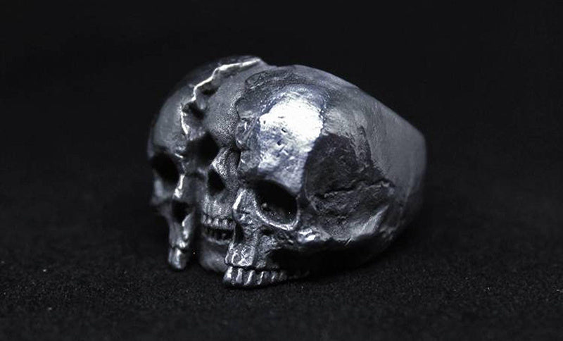 Two Faced Skull Ring in Stainless Steel - GalacticElements