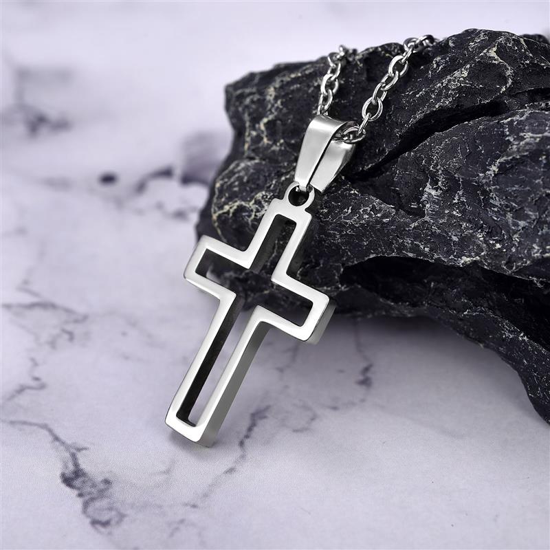 Hollow Cross Necklace in Stainless Steel - GalacticElements
