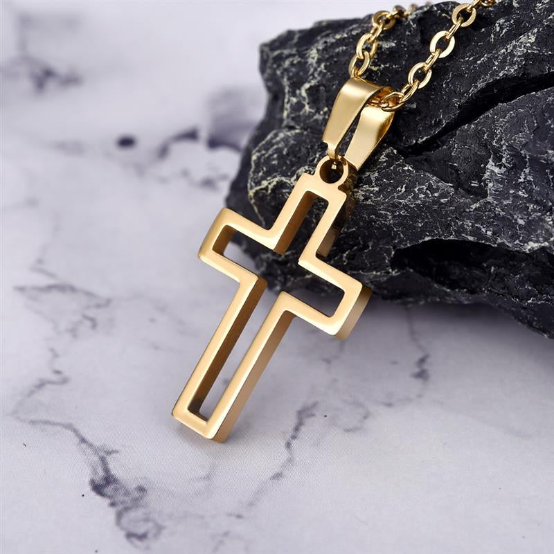 Hollow Cross Necklace in Stainless Steel - GalacticElements