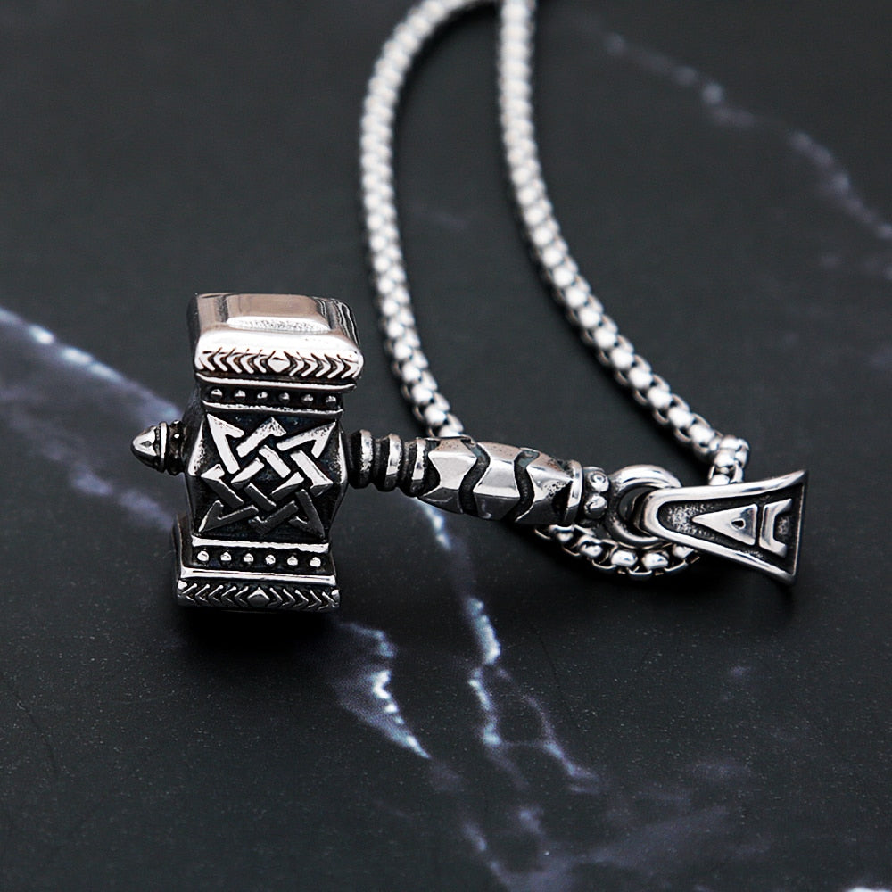 Thor's Hammer Pendant in Stainless Steel - GalacticElements